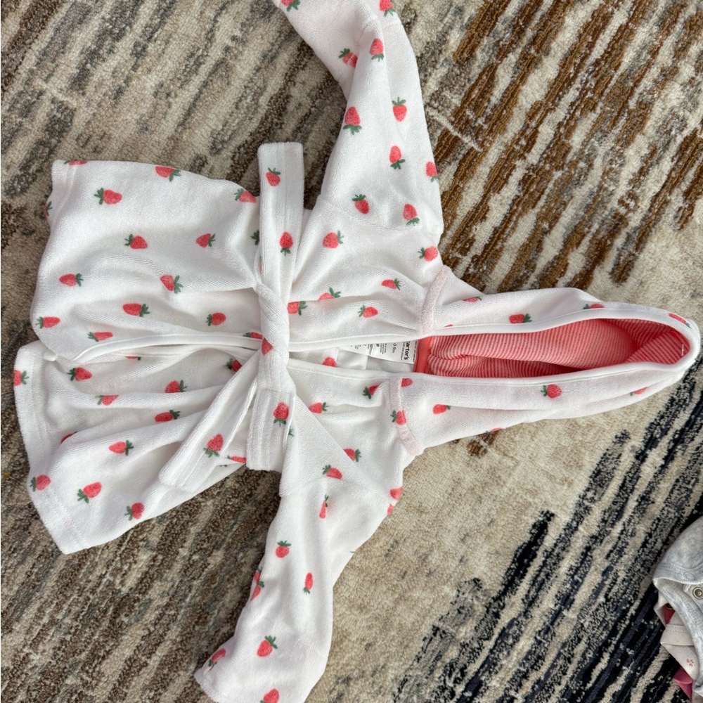 0-9 month baby Hooded Robe with Pink Strawberry Print